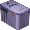 Universal Travel Adapter, VINTAR 75W GaN International Power Adapter with 3 USB-C PD and 2 USB-A QC Chrging Ports, All-in-one Outlet Converter Wall Charger for Europe UK USA AUS(Type C/G/A/I), Purple