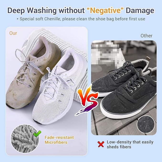 Large Shoe Bag for Washing Machine, Two-Zone Design, 2 Mesh Pockets, One-Step Wash for Complete Cleaning, Durable Invisible Zipper Sneaker Laundry Bag Home Dorm Essentials 9.45" x 13.8"