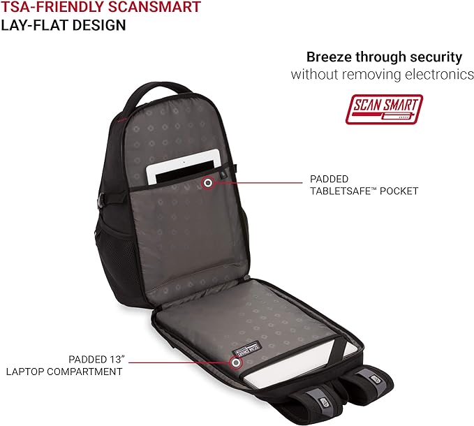 SwissGear Mini 1900 Scansmart Slim Version Laptop Backpack, Black, 16-Inch