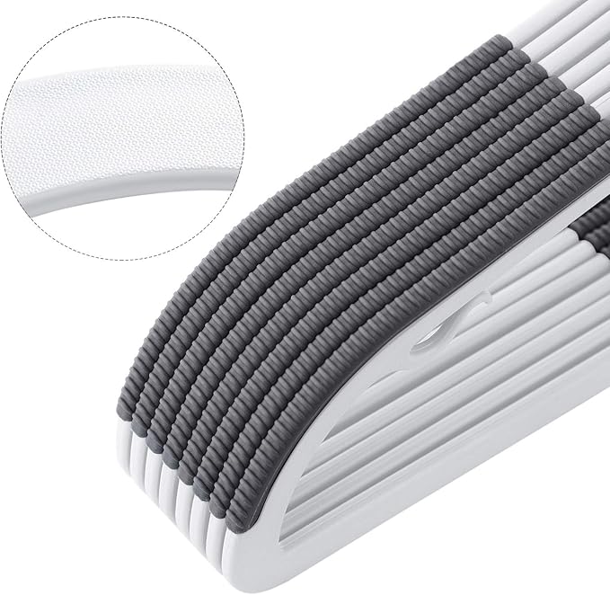 SONGMICS Pack of 30 Coat Hangers, Space-Saving Plastic Clothes Hangers, Non-Slip, 0.2 Inches Slim, 16.5 Inches Wide, 360° Swivel Silver Hook, White and Dark Gray UCRP20WG30