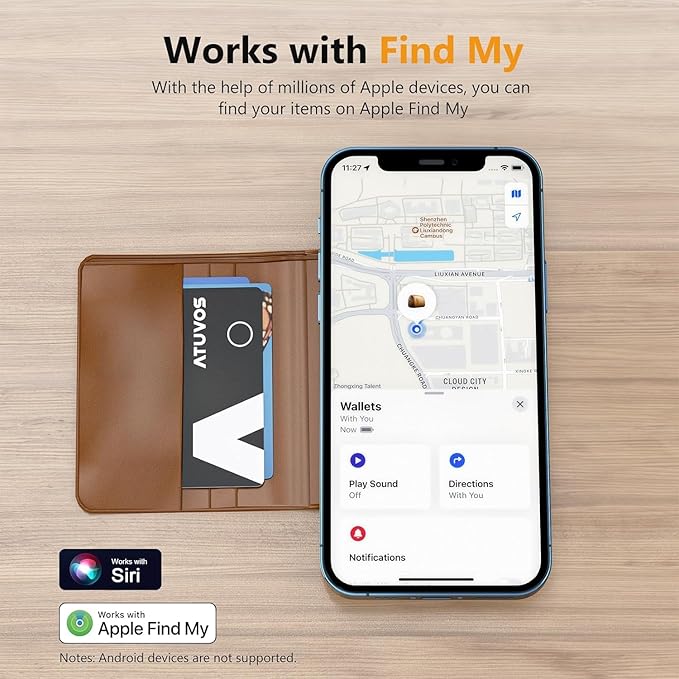 [2025 Apple MFi Certified] ATUVOS Rechargeable Wallet Tracker Card, Ultra Slim 1.6mm Wallet Card Tracker Tag Works with Apple Find My (iOS Only), Item Locator for Luggage Tags, IP67 Waterproof, 1 Pack