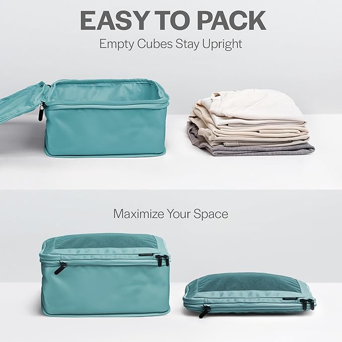 Compression Packing Cubes for Travel - Luggage Organizer Bags - Double Zipper Packing Cubes for Suitcases (6-Pack, Teal)