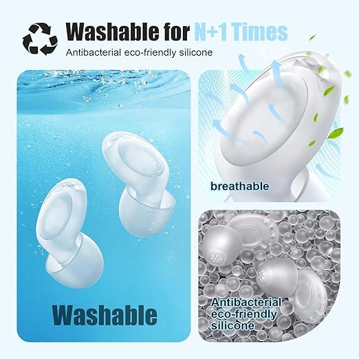 Ear Plugs for Sleeping Noise Reduction, Beinkap Reusable Earplugs Hearing Protection for Focus, Study, Work – 6 Pair Eartips in S/M/L – Flexible Silicone Soft – 35dB Noise Cancelling - Transparent