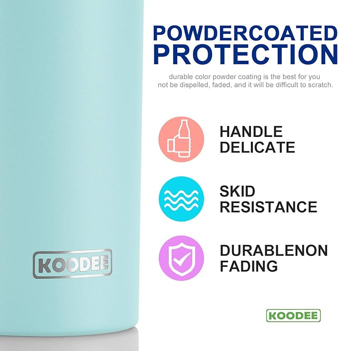 koodee 20 oz Tumbler with Lid and Straw-2 Pack Stainless Steel Insulated Skinny Tumbler Cup-Travel Beach Coffee Mug for Women (Baby Blue-White)