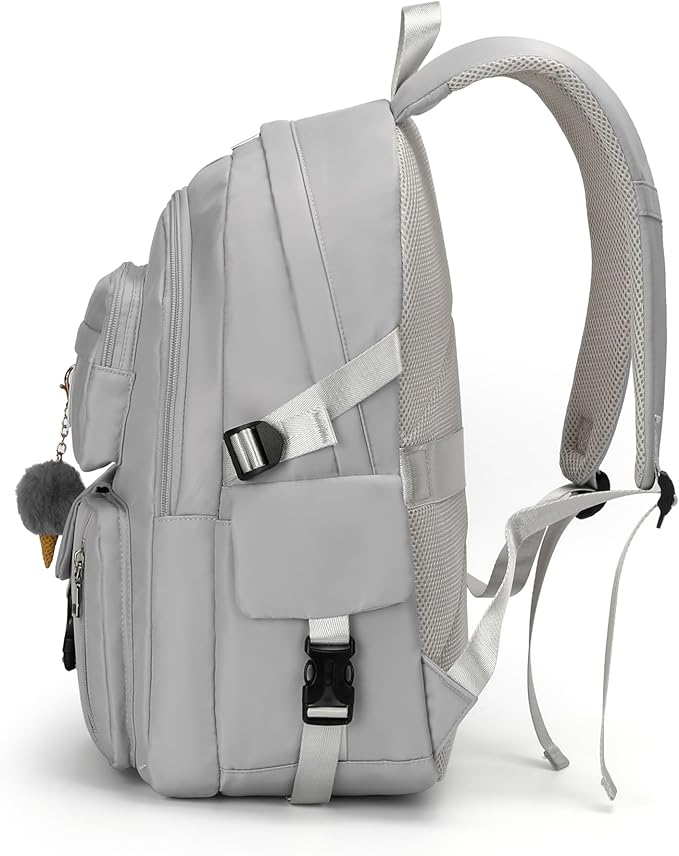 Girls Backpack Stylish Schoolbag Set for College or High Student Laptop Backpack for Women Grey