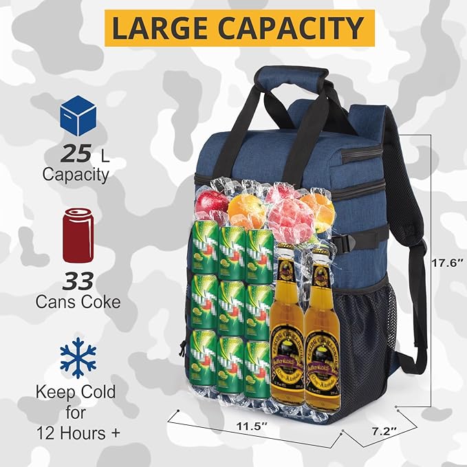 Tactical Backpack Cooler,Lunch Backpack for Men Adults Work with Handle，Soft Cooler Backpack Insulated Waterproof Leak Proof