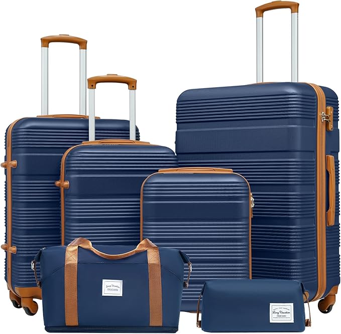 LONG VACATION 6 Piece ABS+PC Hardshell Luggage Set with Spinner Wheels, Lightweight suitcase set with TSA Lock & YKK Zipper