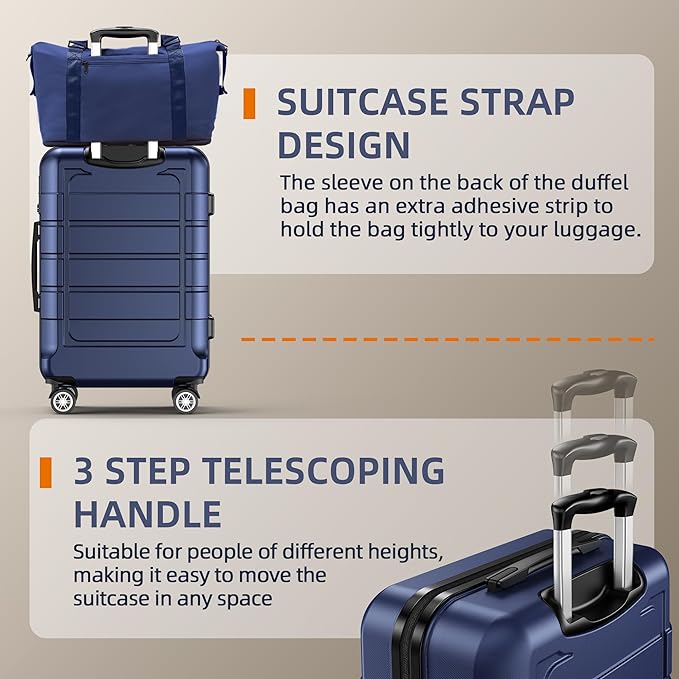 SHOWKOO Luggage Sets Expandable PC+ABS Durable Suitcase Double Wheels TSA Lock 5pcs Blue