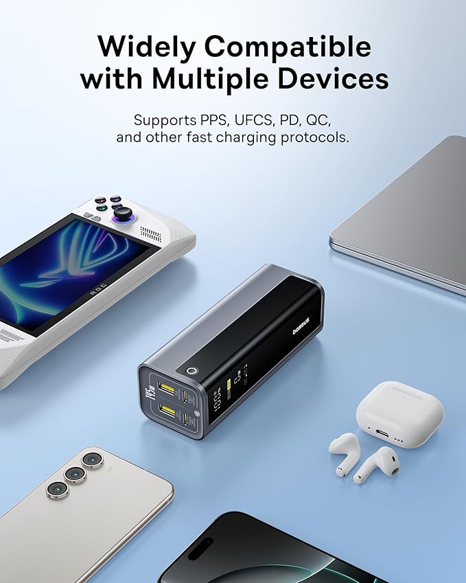 Baseus Laptop Power Bank, 20800mAh 145W Portable Charger USB C with 4 Ports, Digital Display, Travel Powerbank Fast Charging (77Wh) for MacBook, iPhone 16/15 Series, Samsung, Dell, Steam Deck etc.