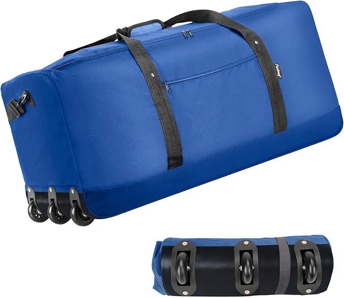 Finnhomy 120L Foldable Rolling Duffel Bag with 3 Wheels, Light Weight Travel Duffel bag with Large Loading Capacity, 32 inch Rolling Duffel bag with Shoulder Strap for Travel Camping Sports