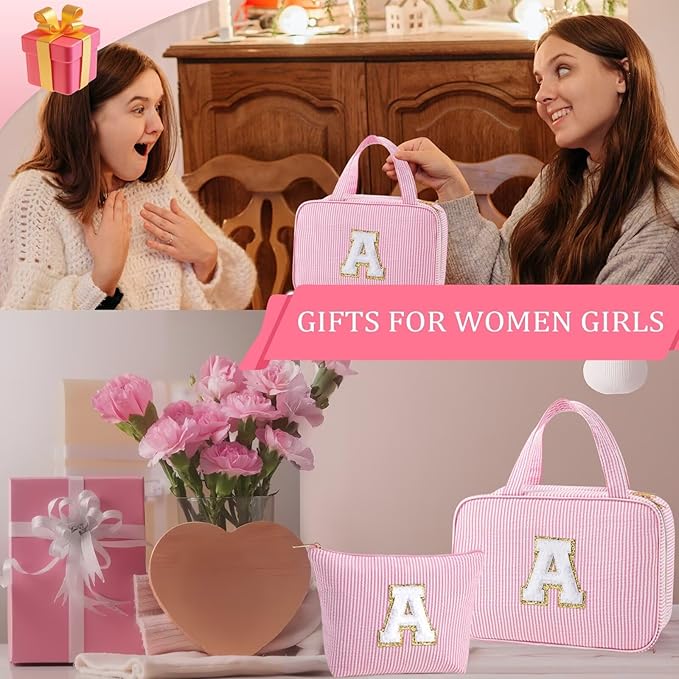YOOLIFE Hanging Toiletry Bag for Women - Travel Toiletry Bag Makeup Bag, Portable Toiletries Cosmetic Bag, Airplane Travel Essentials - Letter P, Pink