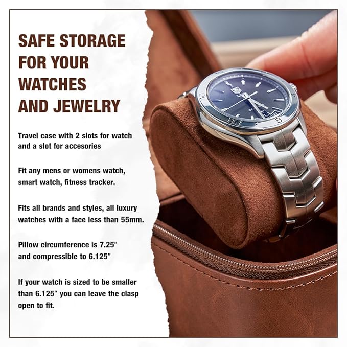 Awesometik 2 Slot Luxury Travel Faux Leather Watch Case. Watch Storage Organizer. Watch Display & Watch Holder. Perfect For Watch Collection. Ready to Gift for Men (2 Slot Watch Case)