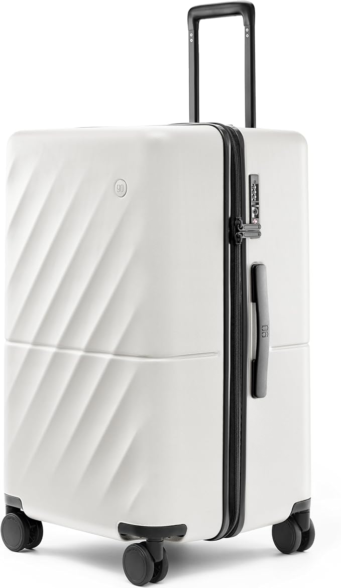 Trunk Luggage 26 Inch, Medium Checked Luggage with Double Spinner Wheels, Anti-Burst Zipper, Hard Case PC Suitcase, Lightweight Travel Luggage, TSA Approved (Pearl White, Hudson)