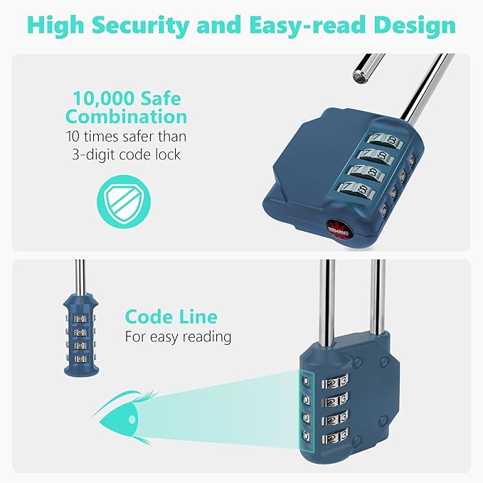 CL21BG 2.6 Inch Long Shackle Combination Lock, 4 Digit Combination Padlock Set Your own Combination for Gym Locker Lock, School, Gates, Doors, Toolbox, Hasps and Storage (Blue-Gray (L) *1)