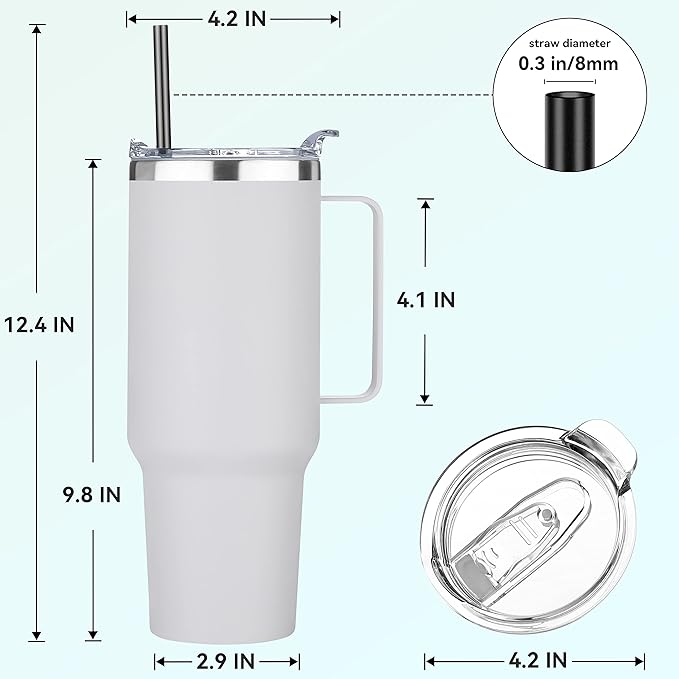 HASLE OUTFITTERS 40 oz Stainless Steel Tumbler with Handle, Vacuum Insulated Tumblers Bulk, Reusable Double Wall Travel Coffee Mug, Durable Powder Coated Water Bottles(White, 8)