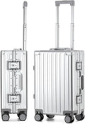 20 Inch All Aluminum Carry On Luggage 22x14x9 Airline Approved with Spinner Wheels,Hard Shell Zipperless Lightweight Small Suitcase with TSA Approved for Travel Business Women Men,Silver