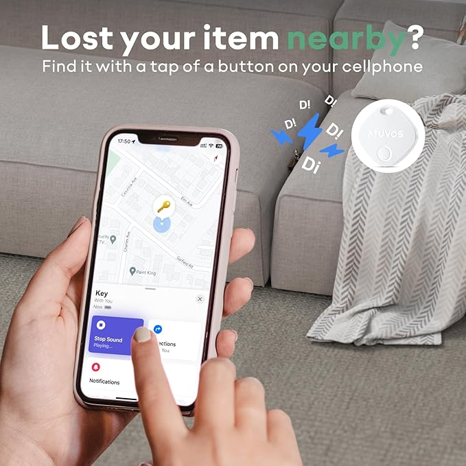 ATUVOS Air Tracker Tags-2 Pack, Bluetooth Luggage Tracker & Keys Finder Works with Apple Find My (iOS Only), Item Finders for Suitcases, Wallets, Bags, Waterproof IP67, Replaceable Battery, Anti-Lost