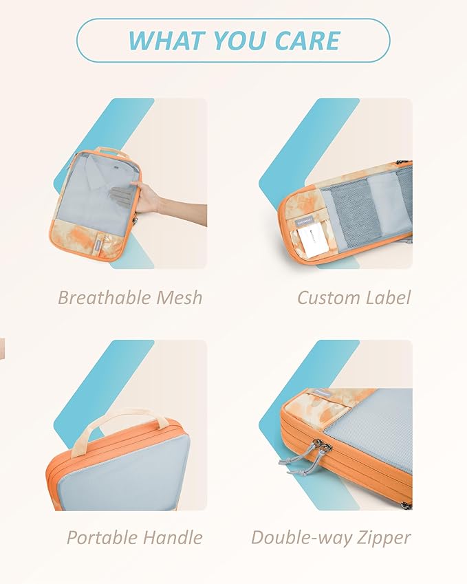 BAGSMART 6 Set Compression Packing Cubes - Lightweight Travel Essentials, Durable Luggage Organizer