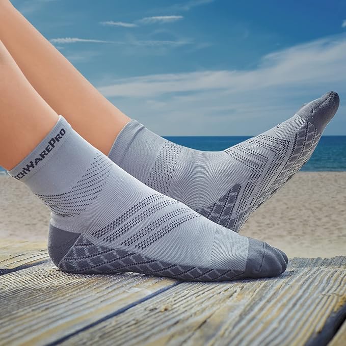TechWare Pro Plantar Fasciitis Socks – Cushion Ankle Compression Socks Women & Men. Achilles Tendonitis Brace & Arch Support