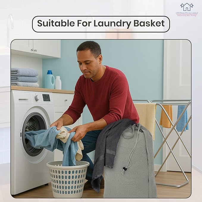 LFH Home Cotton Canvas Large Laundry Bag with Handle, Heavy Duty Drawstring Closure Washable Laundry Bags, School Travel, Home, Hotel, College Dorm, Organizer Sack, Toys Clothes 20x30 (Pack of 4)-Grey