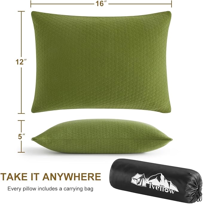 Ivellow Memory Foam Travel Pillow Compressible Camping Pillow for Sleeping Shredded Memory Foam Pillow Compact Firm Supportive Small Pillow for Adults Kids Outdoor Backpacking Hiking Essential Gear-S