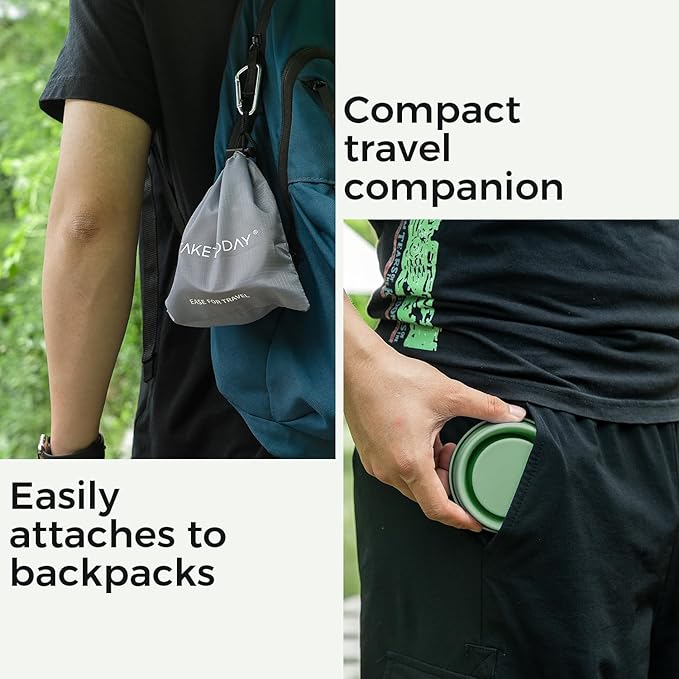 TakeToday 2PCS Collapsible Travel Cup - Silicone Foldable Water Cup, BPA-Free with Lid & Waterproof Bag - Drinking Cup Set for Camping, Outdoors & International Travel（8 Oz, Navy & Blue）