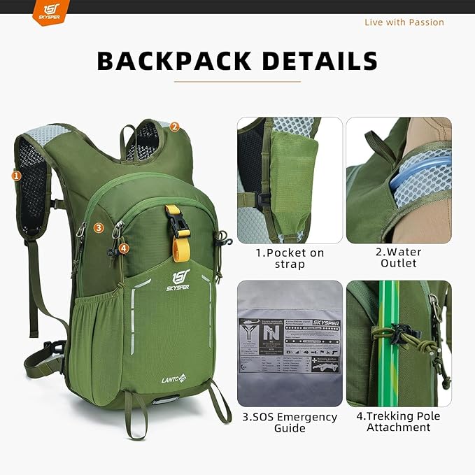 SKYSPER Small Hiking Backpack - 25L Travel Daypack Lightweight Bag Water Resistant Hiking Backpacks for Women Men