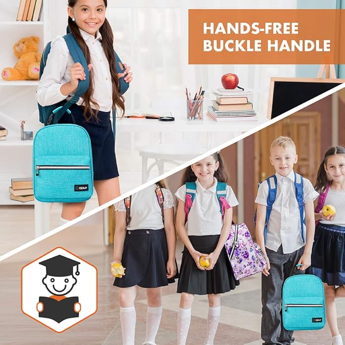 opux Lunch Box for Girls Boys Kids, Insulated Leakproof Lunch Bag, Reusable Teen Lunch Boxes for School, Medium Large lunchbox for Women Men Adult for Work with Front Back Pocket (Teal Blue)