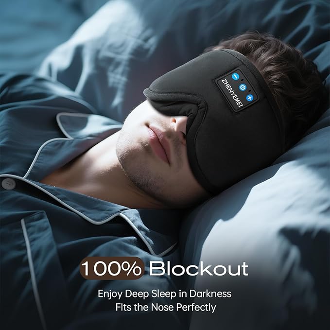 3D Sleep Mask with Bluetooth Headphones, Sleeping Headphones for Side Sleepers, Wireless Music Eye Mask with Ultra-Thin Stereo Speakers for Men, Women, Tech Gifts, Black