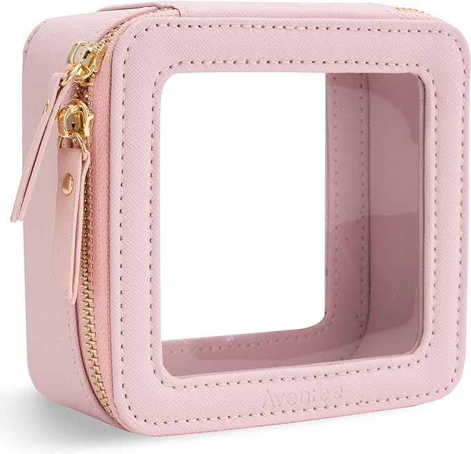 Aveniee Small Clear Makeup Bag,Mini Travel Toiletry Organizer TSA Approved,Waterproof Cosmetic Case with Zipper,Cute Car Essentials Pouch for Women,Pink