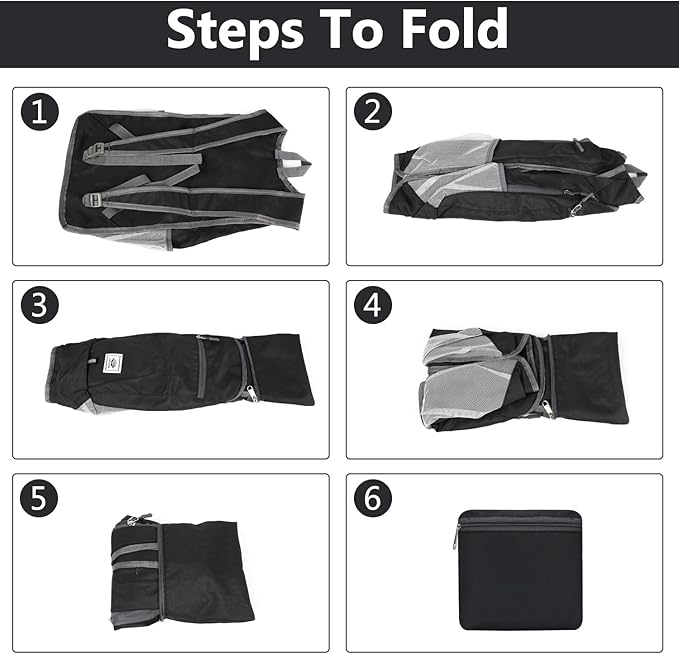 Esup 15L Lightweight Hiking Backpack Foldable Small Travel Backpack Packable Camping Backpack for Women Men (Black)