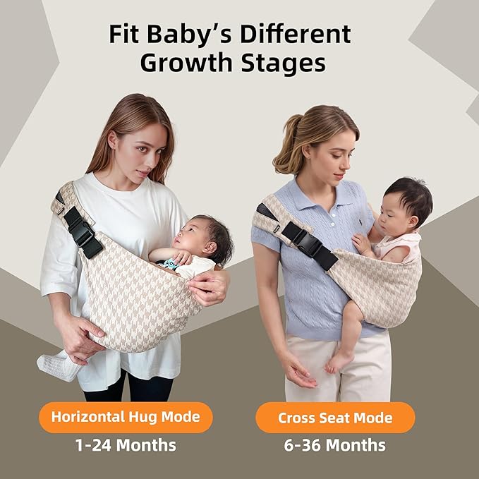 Baby Sling Carrier Newborn to Toddler, 2025 Upgraded Houndstooth Baby Sling Toddler Carrier, Premium Cotton Linen Adjustable Shoulder Strap