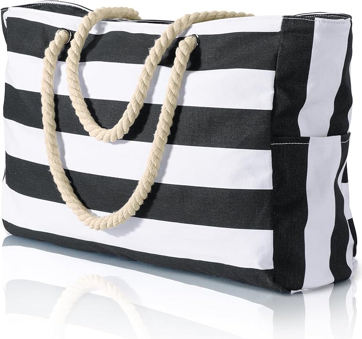 Becokan Beach Bag Large Beach Tote Bag for Women Waterproof Sandproof Swim Pool Bag With Zipper