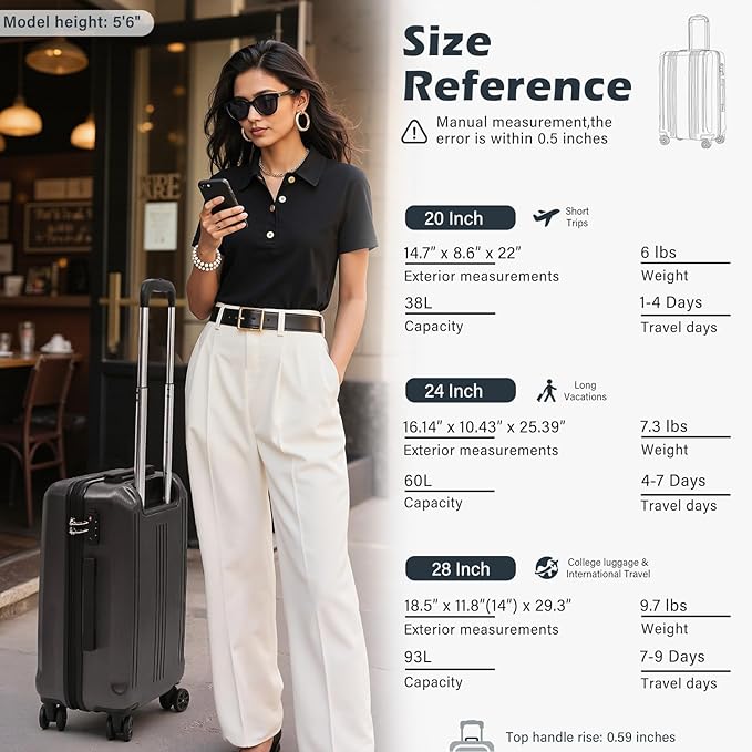 Coolife Luggage Suitcase PC+ABS with TSA Lock Spinner Carry on Hardshell Lightweight 20in 24in 28in(ice blue, S(20in_carry on))