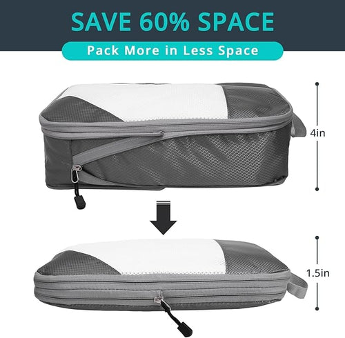 3 Set Compression Packing Cubes for Travel - Compressible, Lightweight, and Space-Saving Packing Cubes, Travel Essentials for Women, Grey