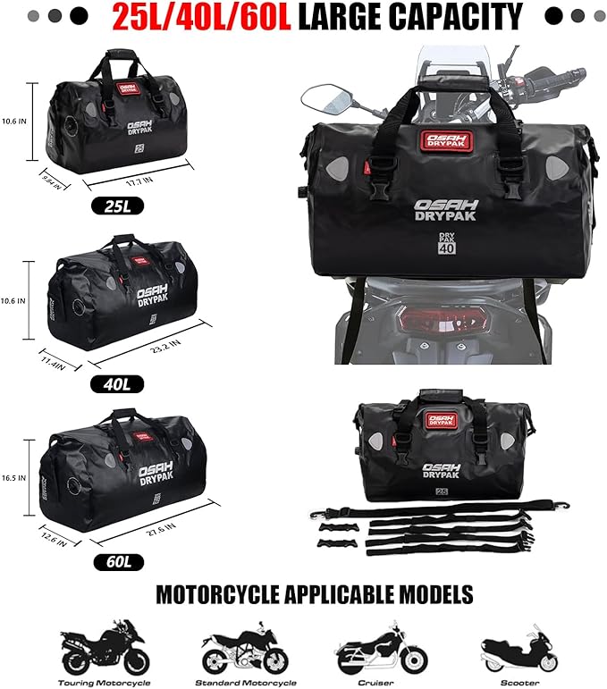 Waterproof Duffel& Luggage Bag - Motorcycle Dry Bag Tail Saddle Bags with Roll Top Closure,Large Storage Space,for Camping, Kayaking, Fishing & Traveling(Orange, 60L)