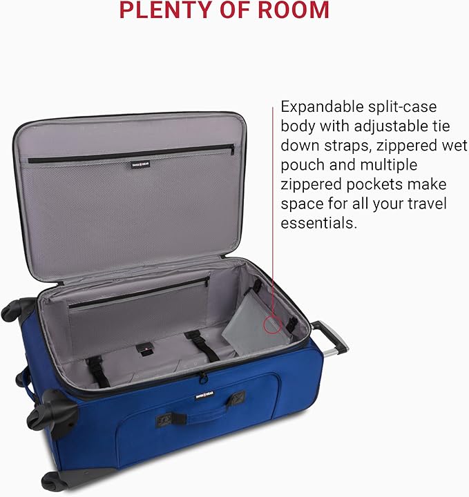 SwissGear Sion Softside Expandable Luggage, Blue, Checked-Large 29-Inch