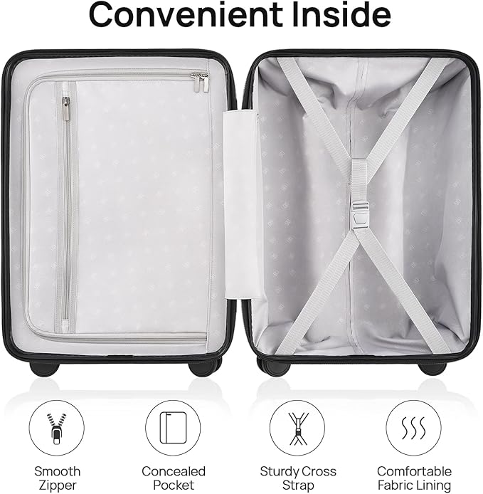 Carry on Luggage 22 X 14 X 9 Airline Approved, 20 Inch Luggage for 3-5 Days Travel, Double Spinner Wheels, 100% Hardshell PC, TSA Lock (02-Grey (Basic), Checked 28-Inch)