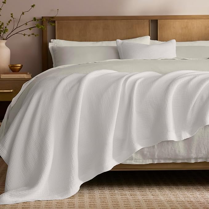 BOLL & BRANCH Dream Bed Blanket - King/Cal King, White - Luxury 100% Organic Cotton - Soft, Lightweight and Breathable - Cloud-Like Touch
