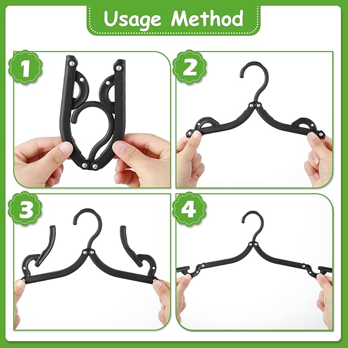 Maitys 24 Pieces Folding Travel Hangers Foldable with Clips Portable Collapsible Coat Hanger Travel Drying Rack for Clothes (Black)