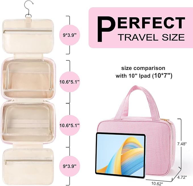 TOPEAST Hanging Toiletry Bag for Women - Portable Makeup and Travel Bag, Cruise Ship Essentials - Letter B