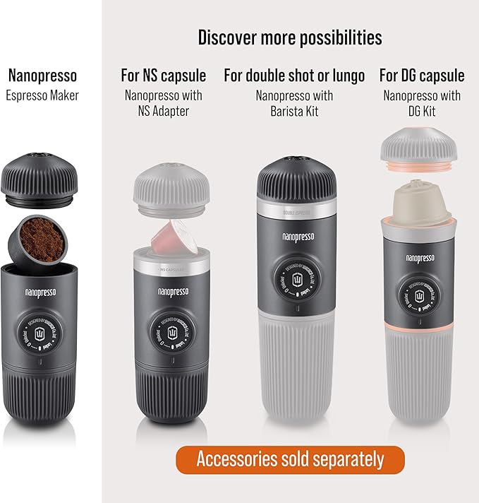WACACO Nanopresso Portable Espresso Maker Bundled with Protective Case, Mini Travel Coffee Machine, Perfect for Camping, Travel and Office（ Black）