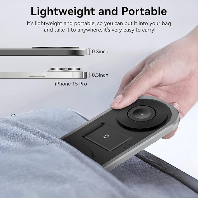 3 in 1 Fast Wireless Charger Stand for iPhone, Foldable Travel Charging Station for Magsafe for iPhone 17/Air/16/15/14/13/12 Series, Apple Watch Series, AirPods pro/2/3/4, Gifts for Women Men (Black)