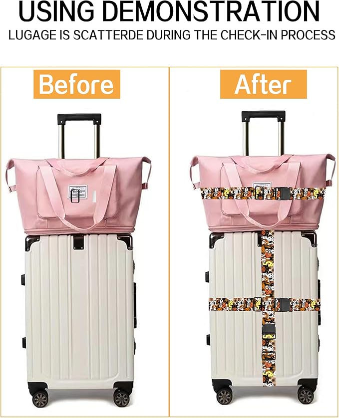 Luggage Straps for Suitcases, Adjustable Travel Belt, Durable Wide Luggage Strap, Cute Suitcase Strap Identifiers with Buckle, Bag Straps for Luggage, Cute Colorful Dogs