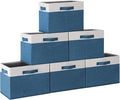 GhvyenntteS 6 Pack Fabric Storage Bins, 15x11x9.6 inch Closet Storage Bins for Shelves with 3 Handles, Foldable Storage Baskets for Shelves, Sturdy Closet Organizers and Storage Boxes, Blue