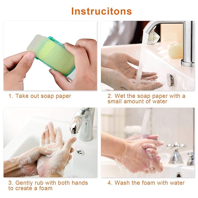 HongyiTime 2 Boxs (100 Sheets) Hand Washing Soap Sheets for Outdoor Travel,Portable Camping Hand Soap,Hiking Washing Hand Bath Paper Soap for Travel,BBQ,Party,School,Girls