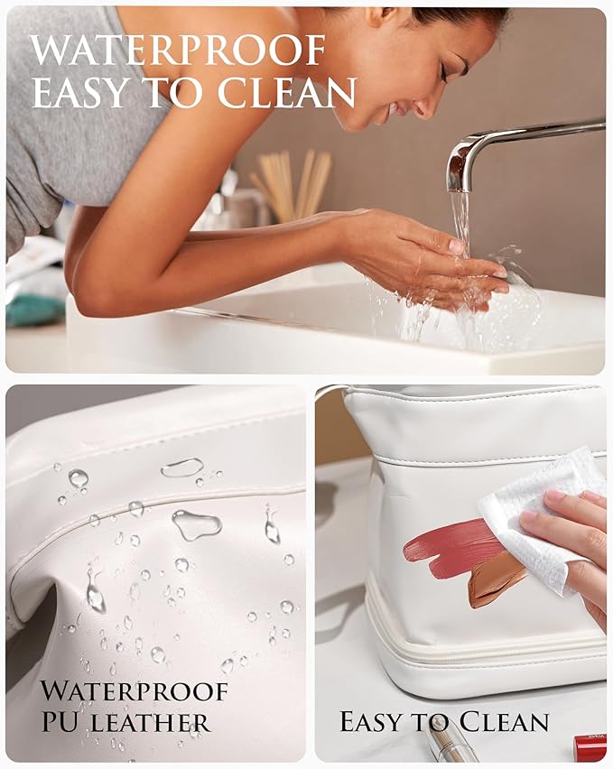 Cool Gifts for College Girl, Initial Large Makeup Bag, Bride To Be Gifts, Double Layer Cosmetic Bag, Waterproof PU Travel Toiletry Bag for Bachelorette Party Women Wedding Bridal, Bride Gifts