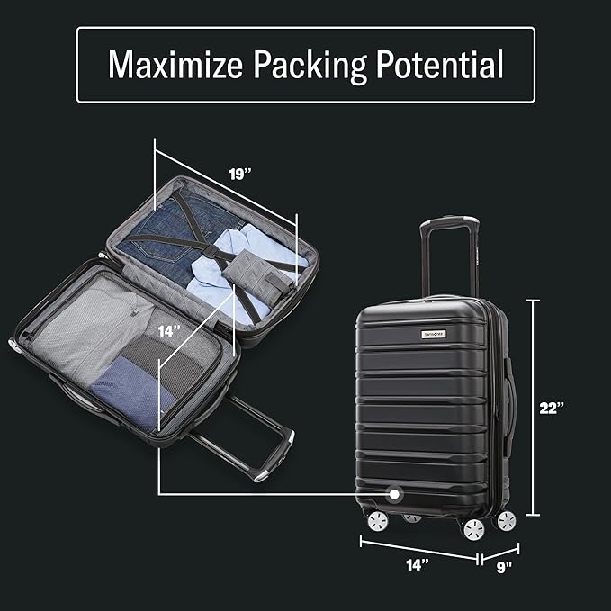 Samsonite Omni 2 Hardside Expandable Luggage with Spinner Wheels, 16X14X9 CARRY-ON SPINNER, SOLID CHARCOAL