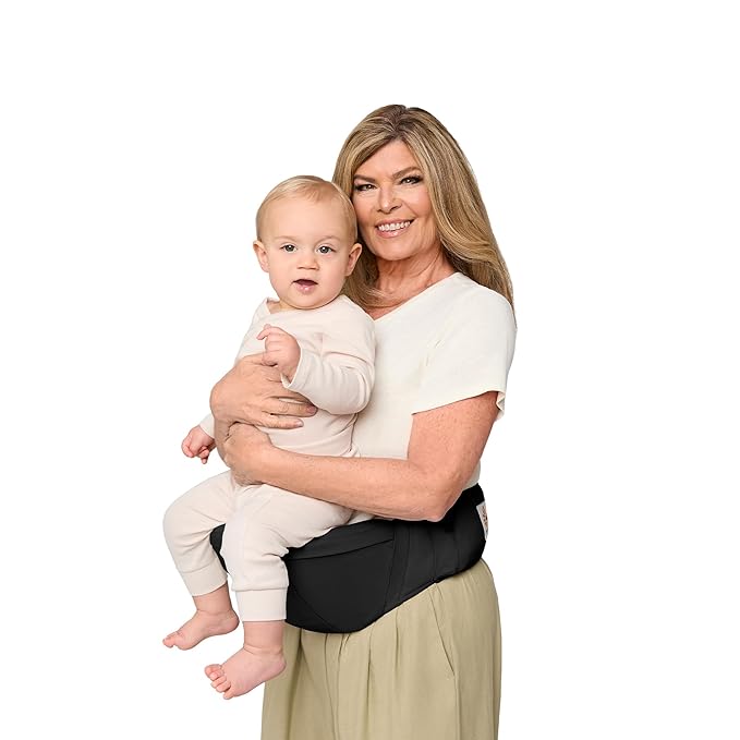 Ergobaby Lift Ergonomic Baby Hip Seat Carrier with Storage, Comfortable Wide Waistbelt and Lumbar Support (17lbs - 45lbs) - Anti-Slip Toddler Carrier - Onyx Black