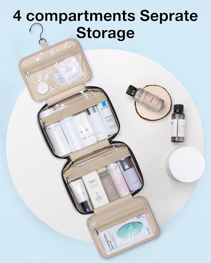 BAGSMART Hanging Travel Toiletry Organizer - Cosmetic Bag for Full Sized Toiletries, Basic-Black